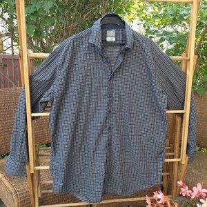 grey black blue check geometric patterned casual shirt